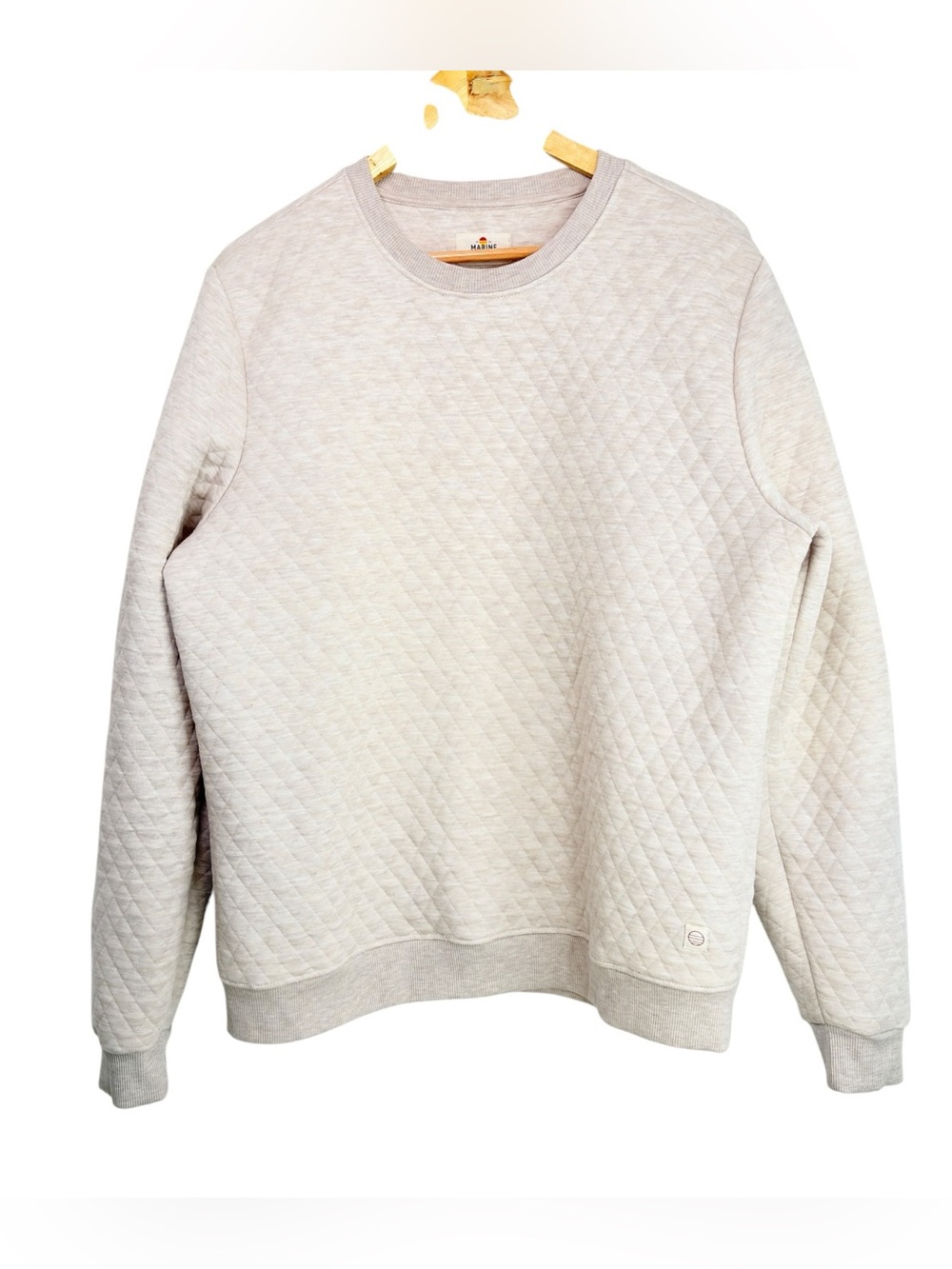 Marine Layer Men Corbet Quilted Crewneck Sweatshirt Heather Grey Pullover Large
